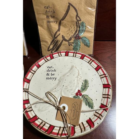 NIB Warmest Wishes & Eat Drink Be Merry Lodge App Set Plate W/Pack Kraft Napkins - Picture 6 of 11